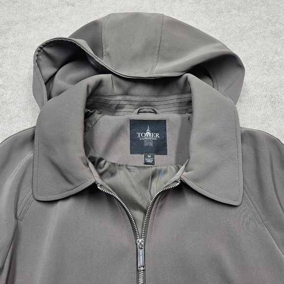 London Fog Tower Hooded Ash Gray Mid-Length Full-Zip Coat Size Medium - Picture 6 of 9